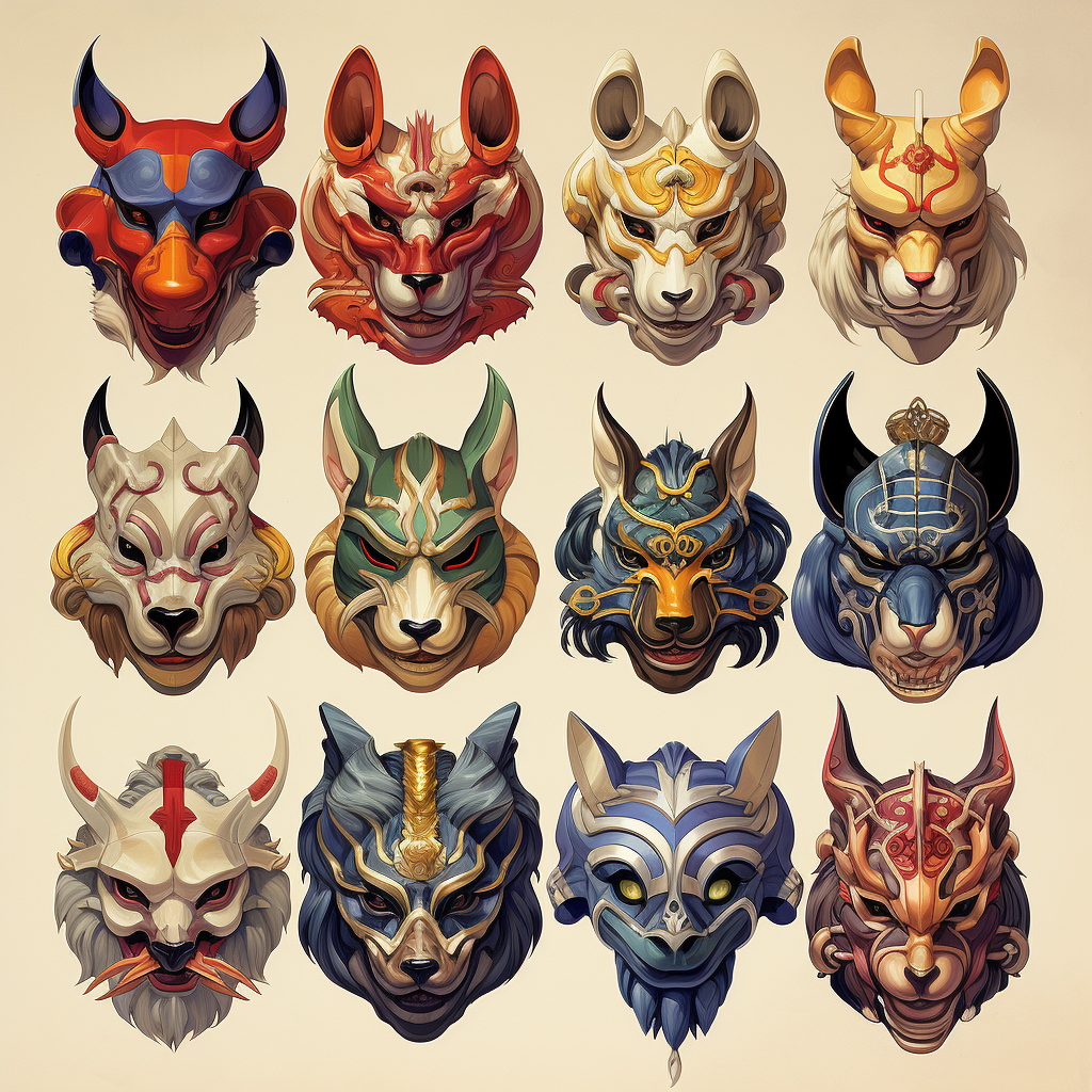 Group of Martial Artists in Chinese Zodiac Masks