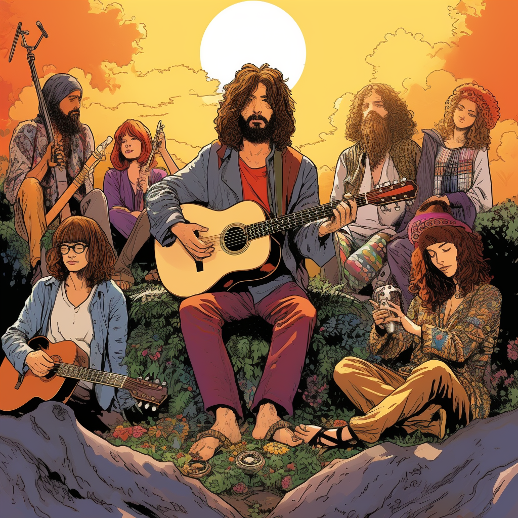 Group of hippies enjoying music