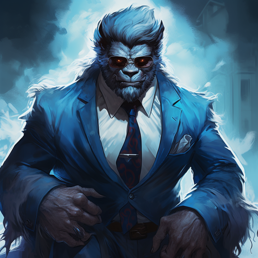 Beast drawing with blue fur and glasses