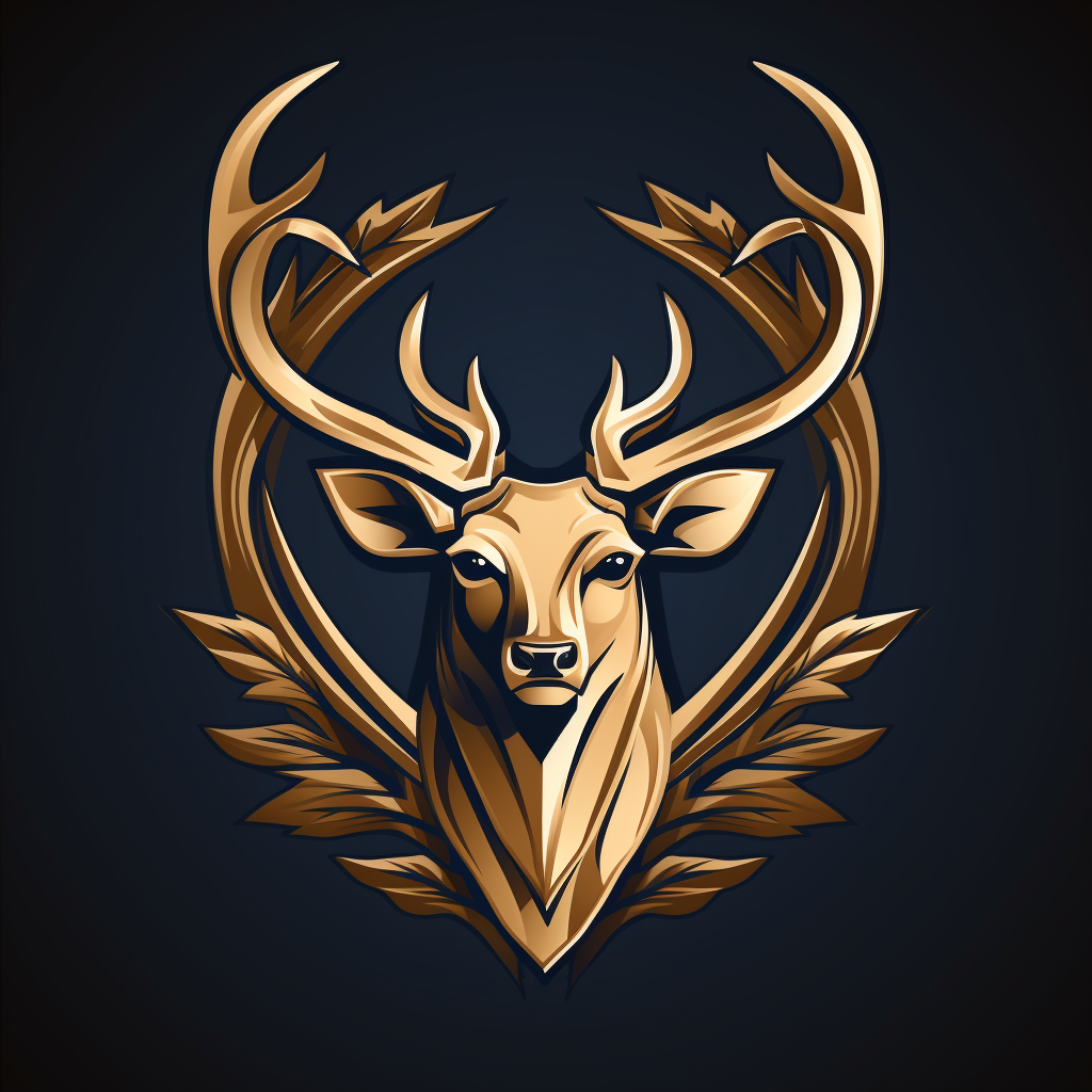 Mascot logo featuring cabossed stag head with tree antlers