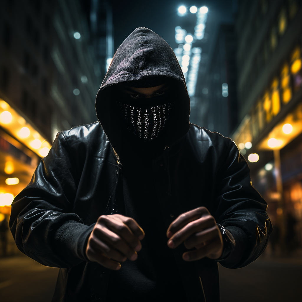 Masked man with hood and streetwear