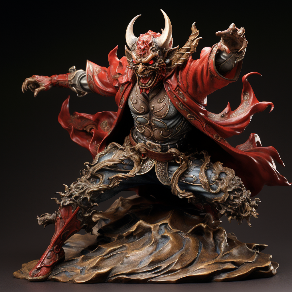 Samurai in Hannya Demon Mask Whirling Barefoot