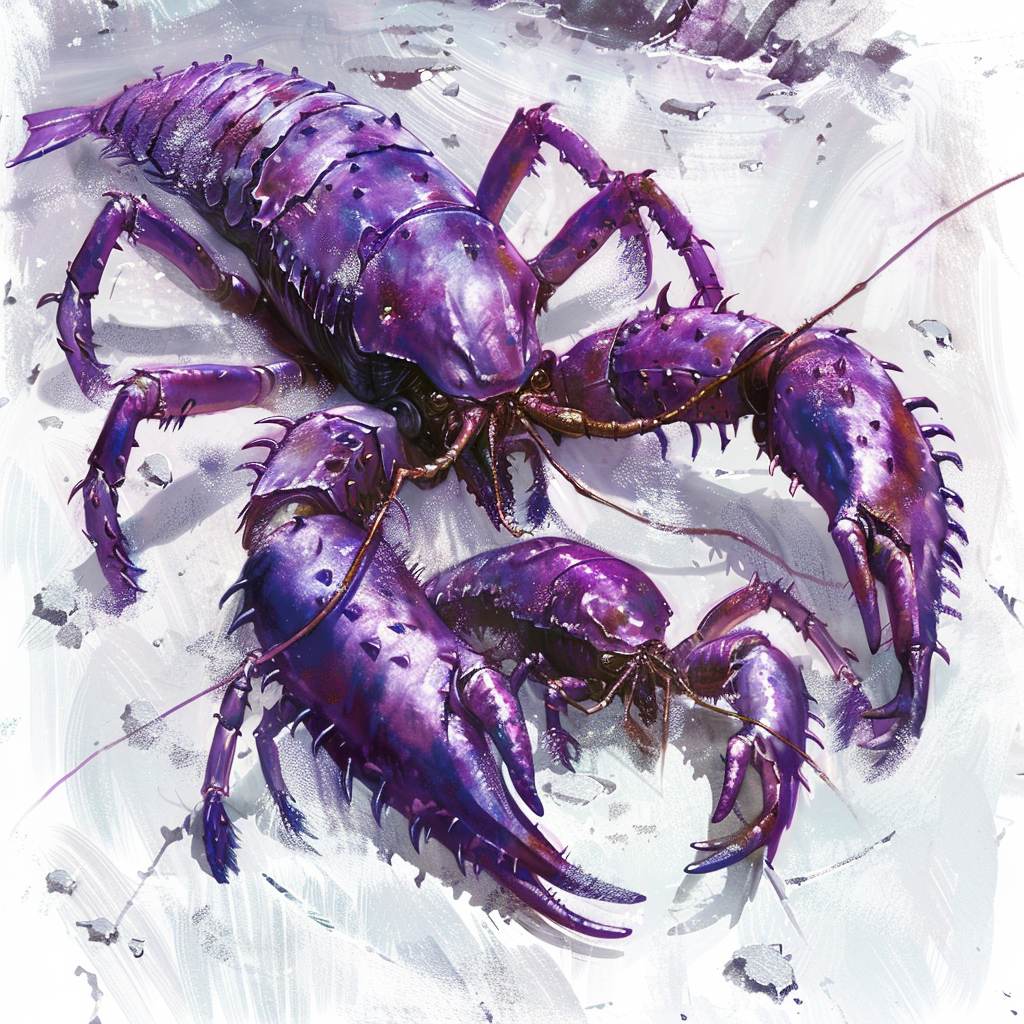 Massive violet carapace crustacean creature