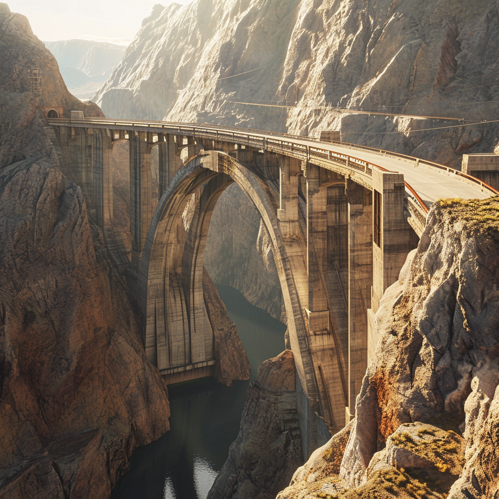 Incredible dam between cliffs and reservoir