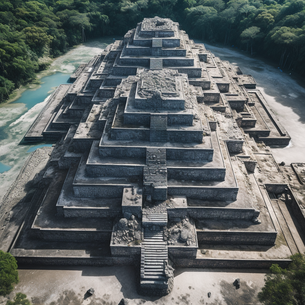 Bird's eye view of gray stone pyramid