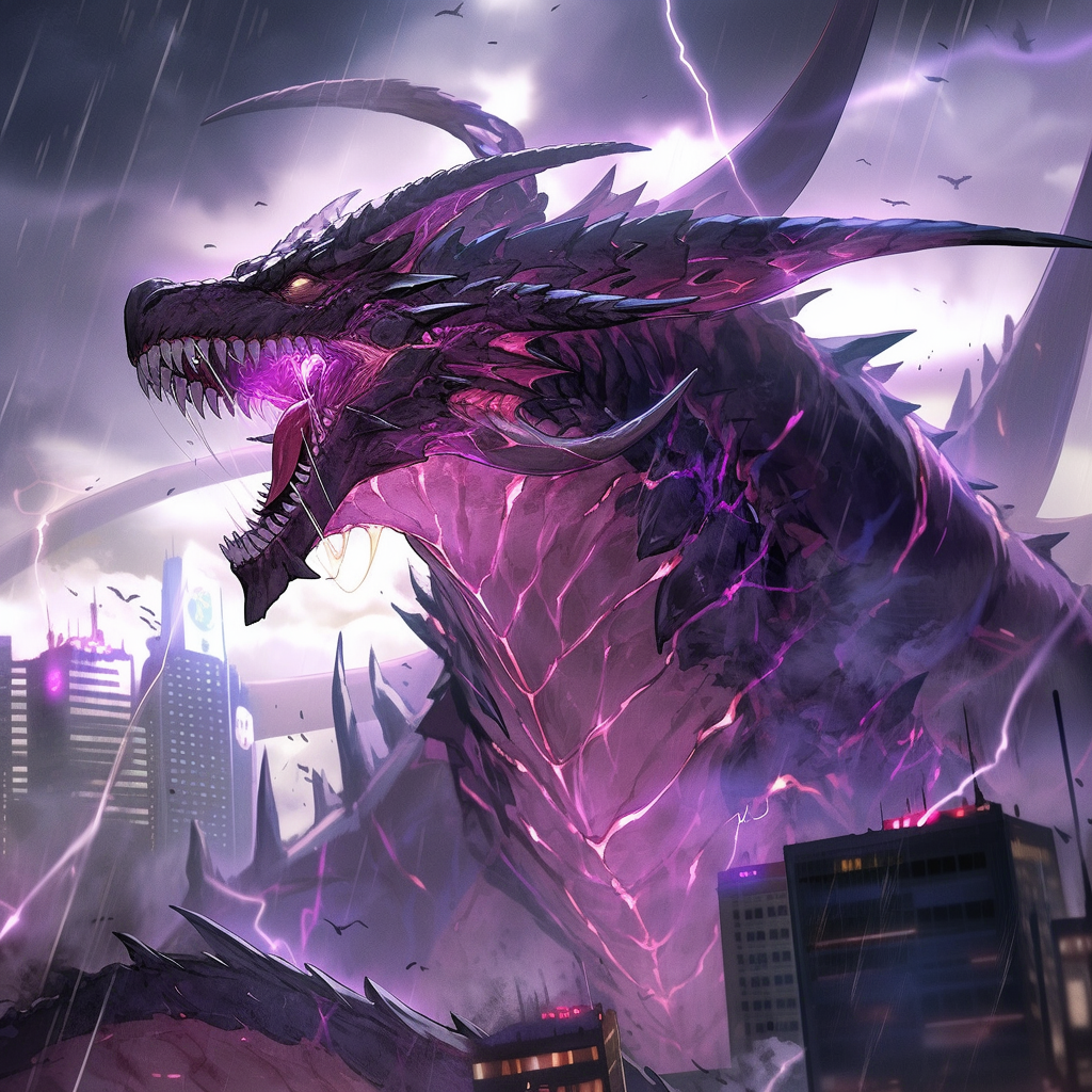 Massive Purple Dragon with 3 Tails