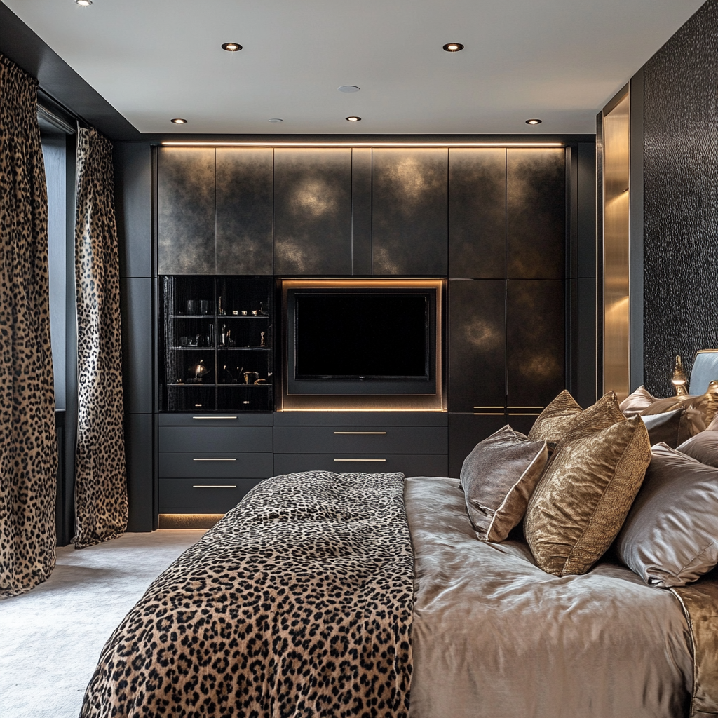 Luxurious Master Bedroom with Leopard Curtains