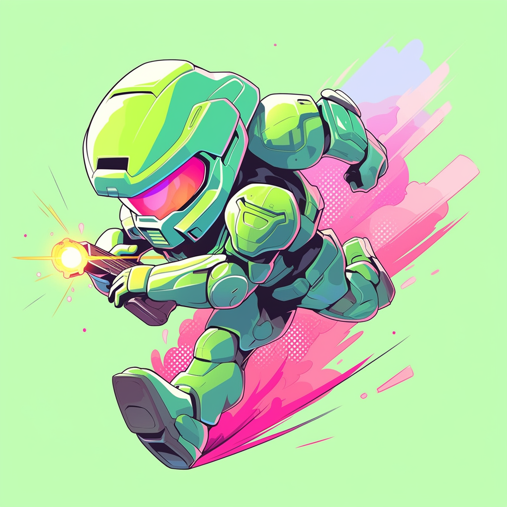 Masterchief running and shooting his Pulse Rifle