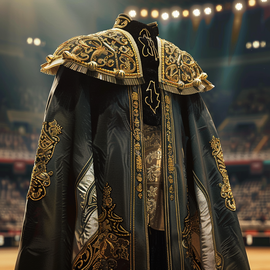 Matador muleta with gold bull embroidery