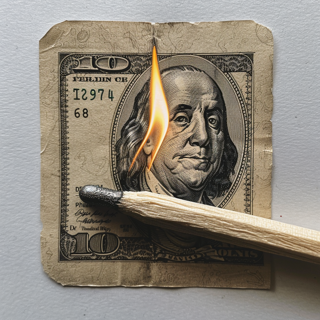 Match-shaped pocket knife burning money