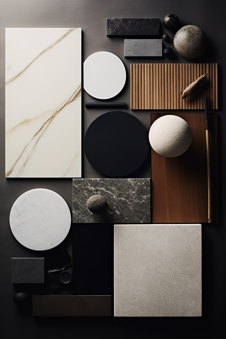 Material mood board with wabi sabi elements