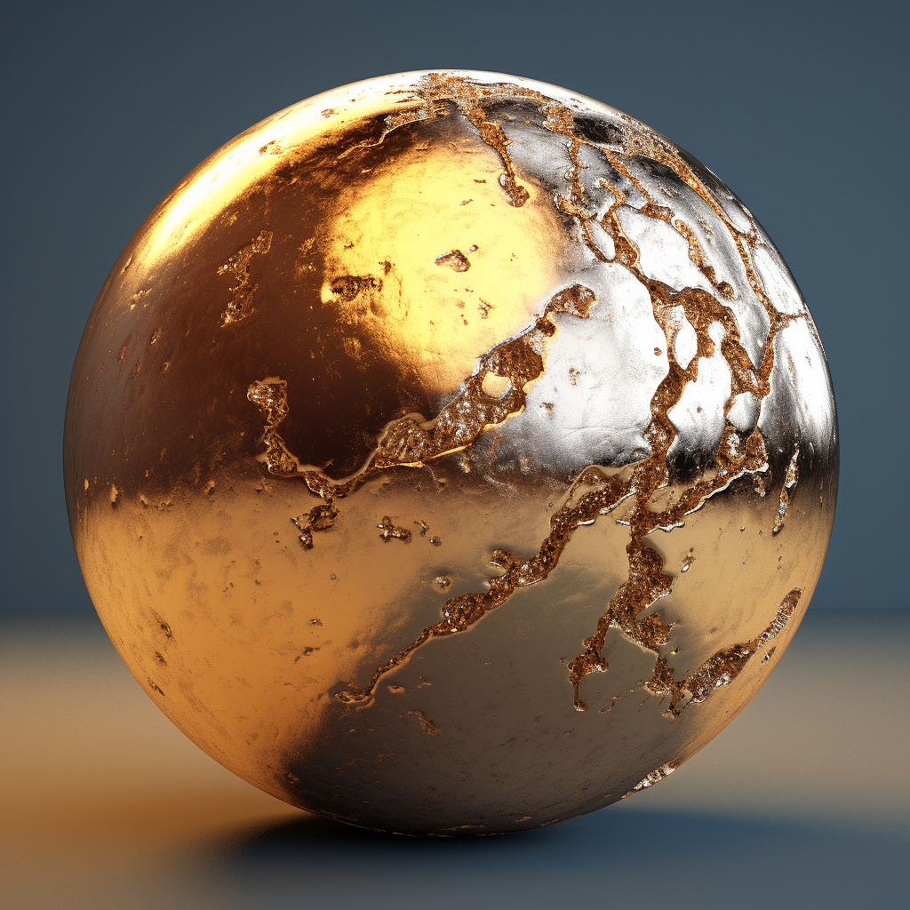 Tarnished Gold Material Ball Render max 6 words