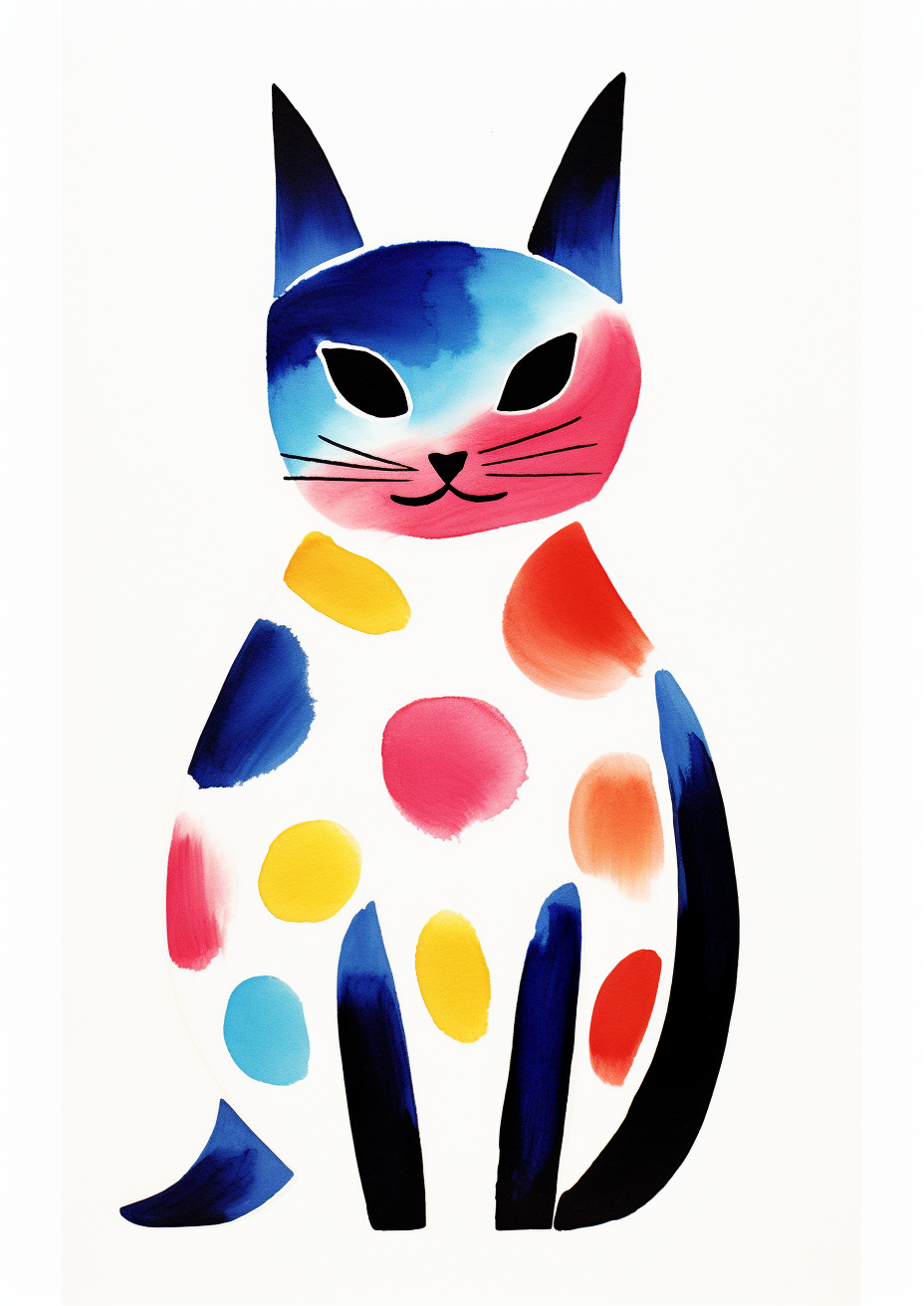 Matisse cat simple line hand drawn watercolor