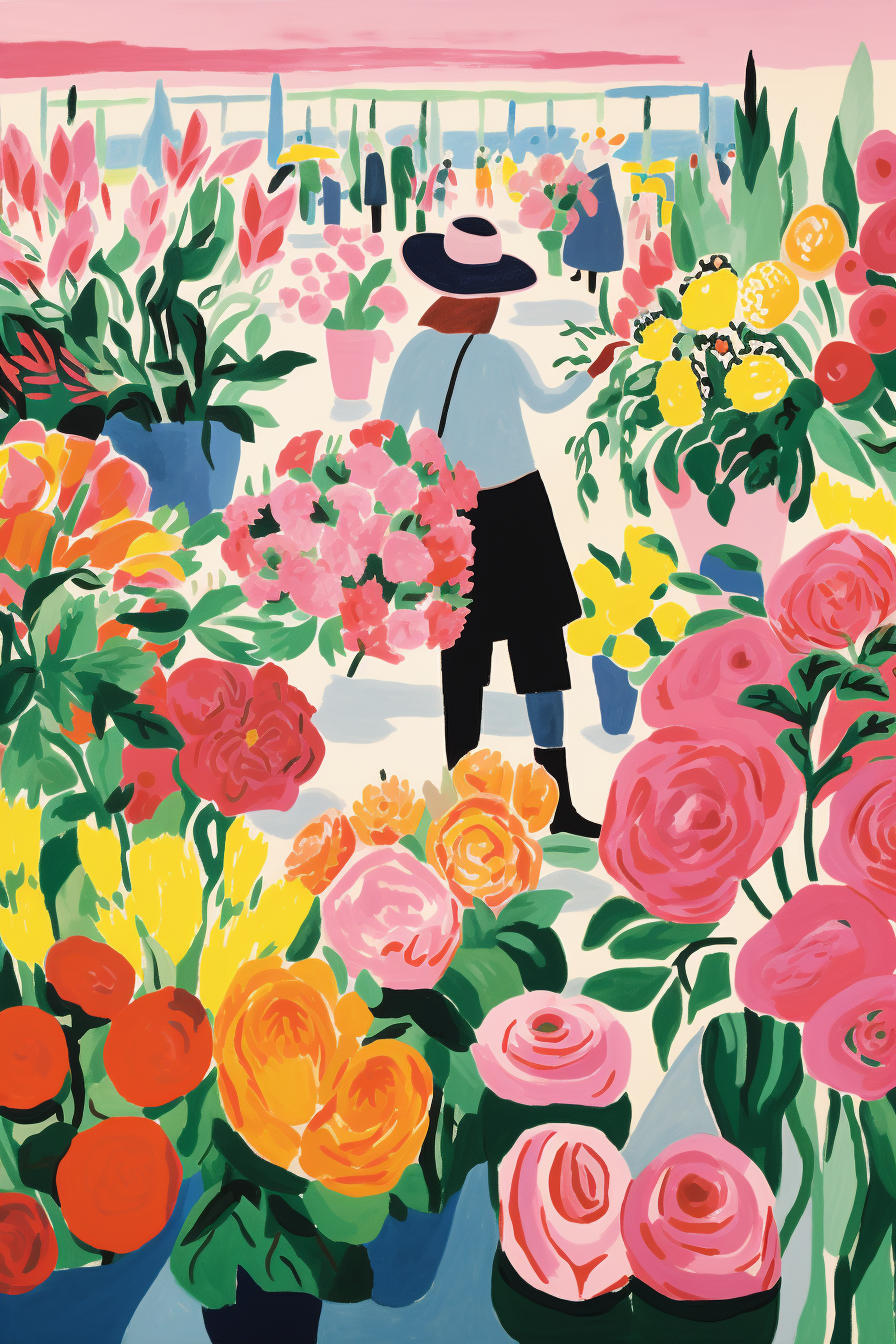 Matisse-style Rose Flower Market artwork