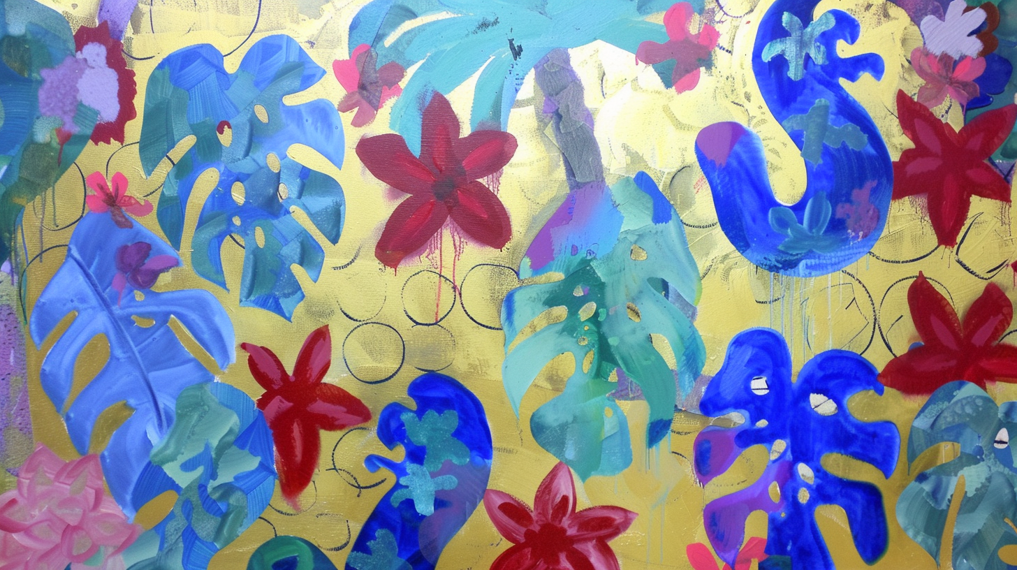 Matisse style tropical flowers abstract