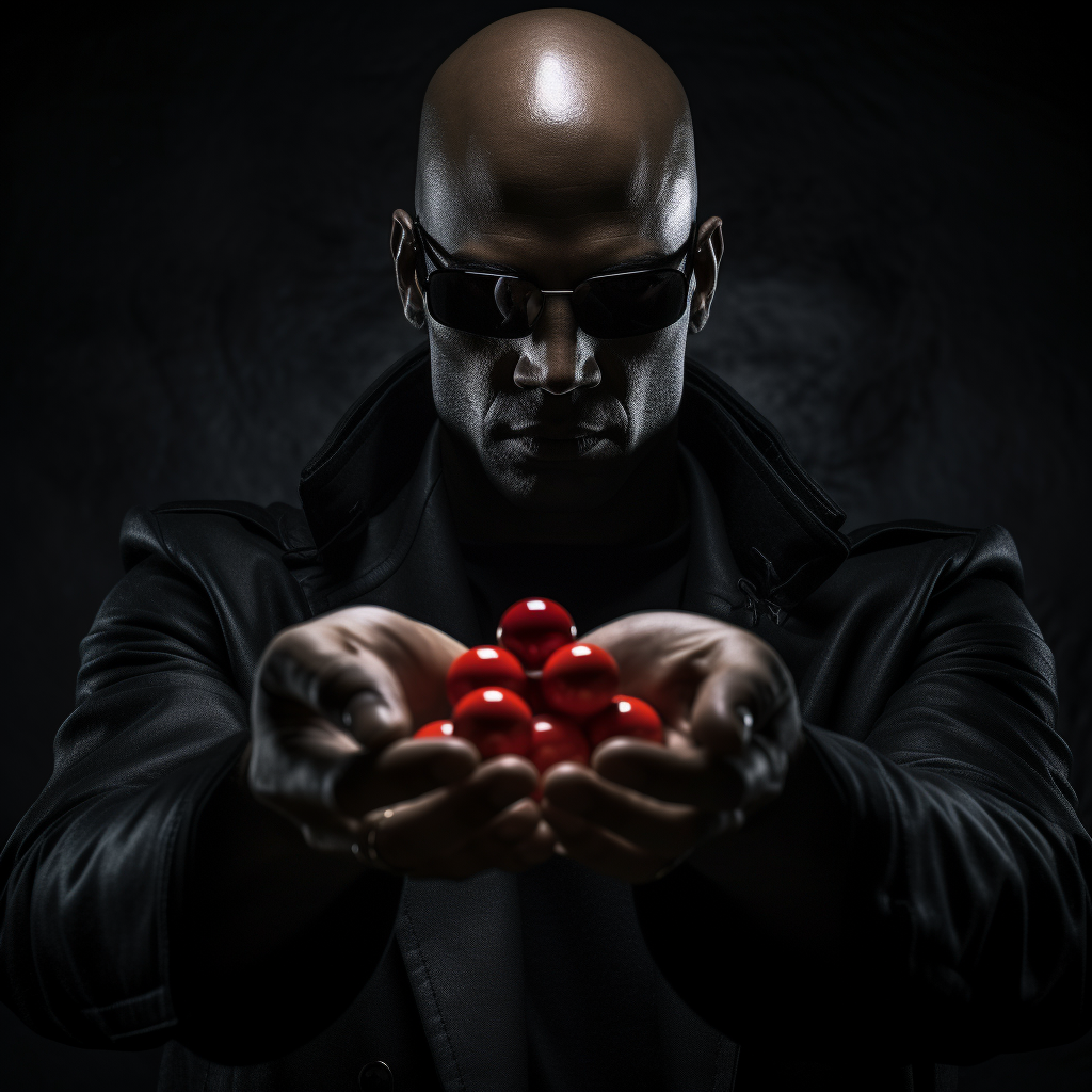 Morpheus offering red and blue pill