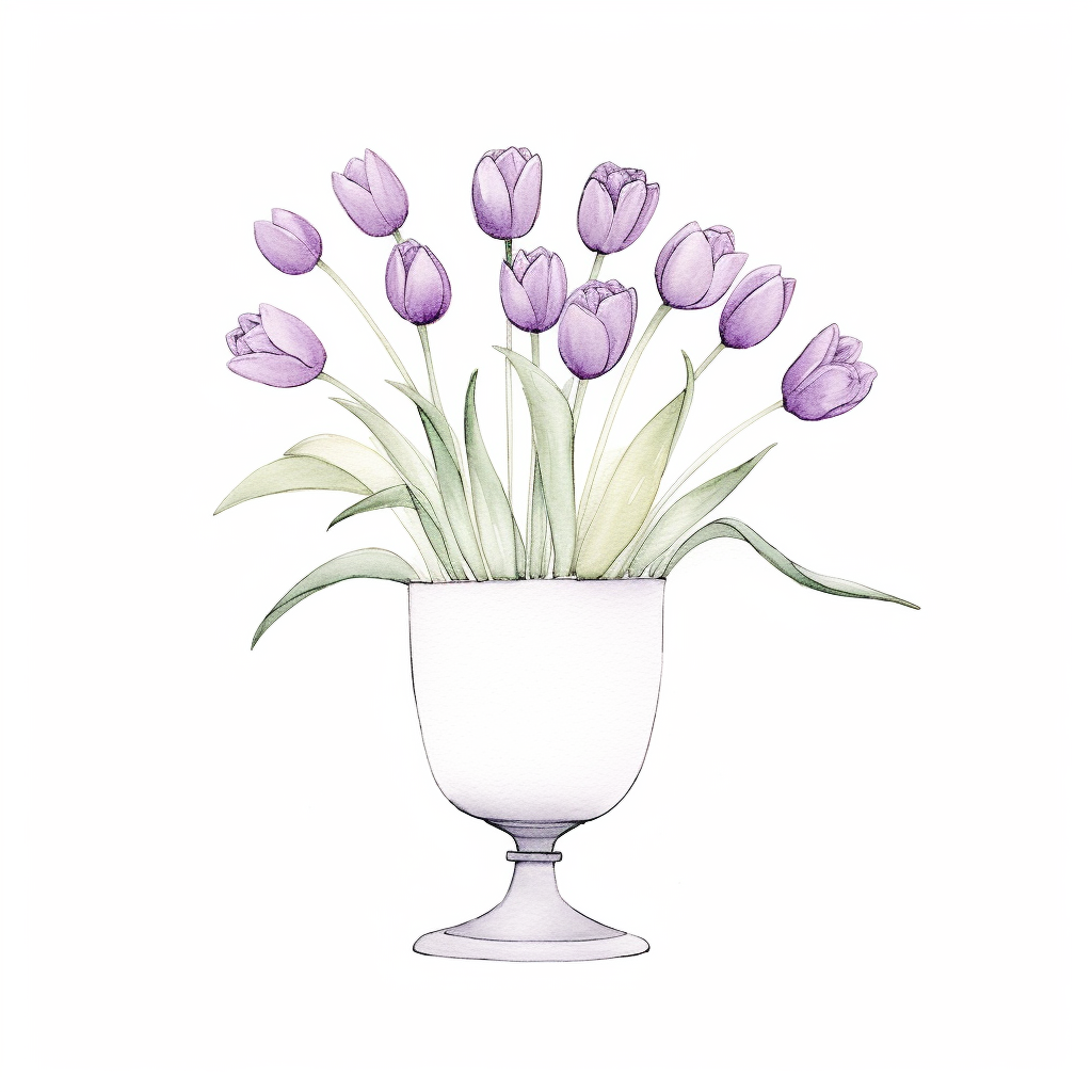 Minimalist centerpiece with purple tulips in a pedestal vase