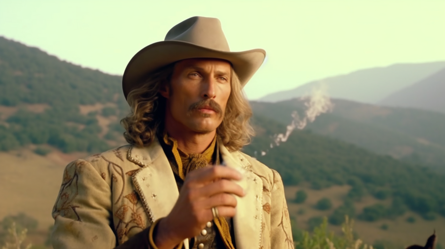 Matthew McConaughey as Buffalo Bill Cody smoking a cigar