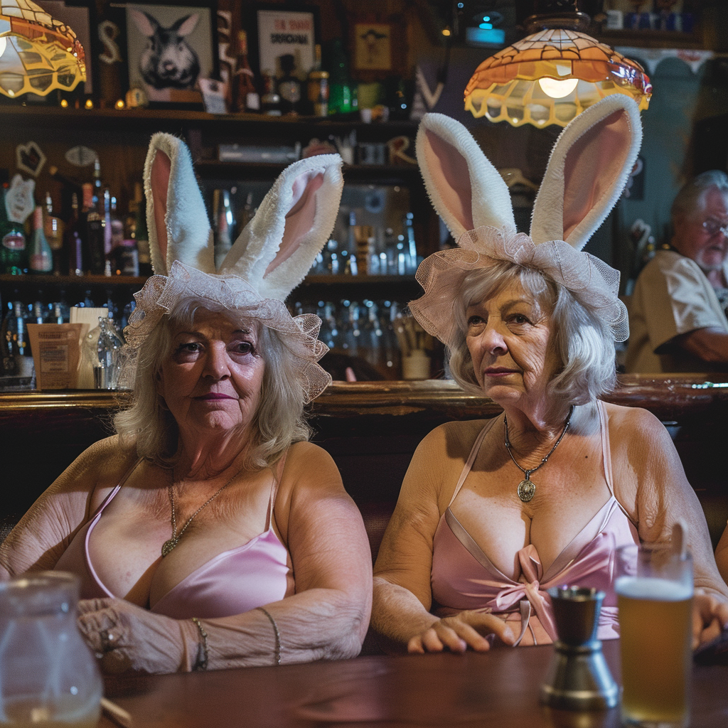 Mature females bunny costume in bar