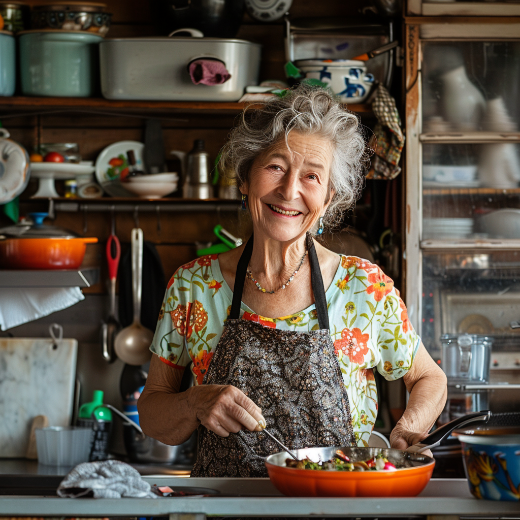 Mature woman in kitchen smiling