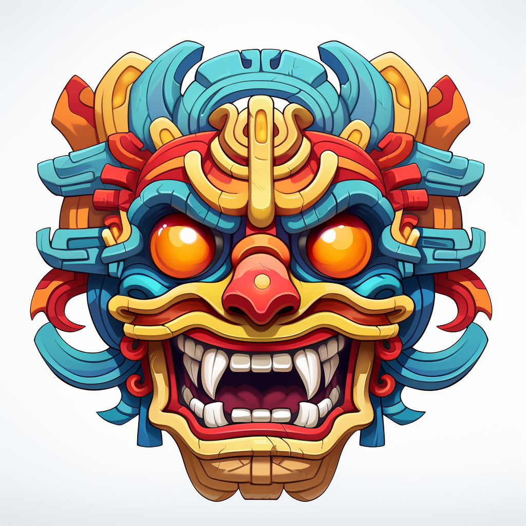 Colorful Mayan mask with huge open mouth