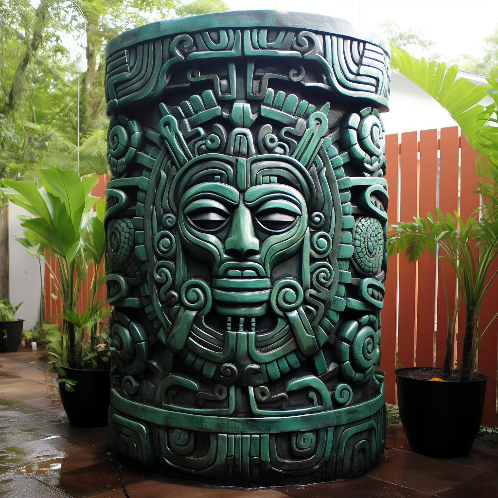 Mayan god inspired wall rainwater container