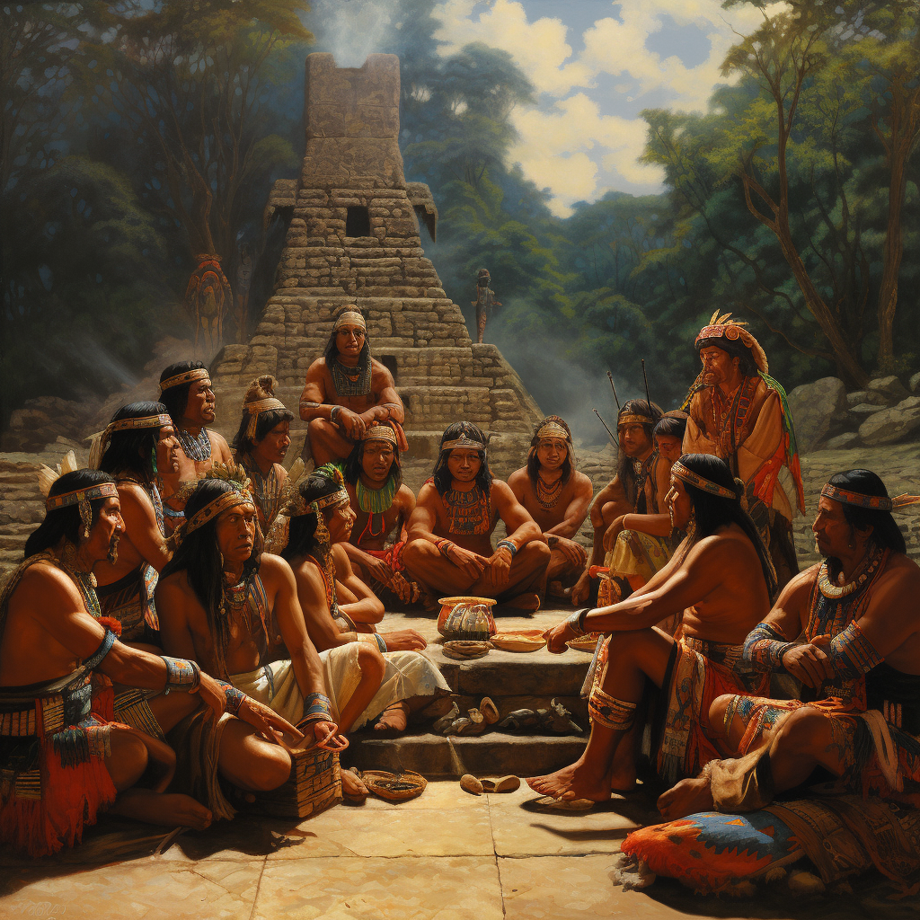 Mayan Indians gathered at temple