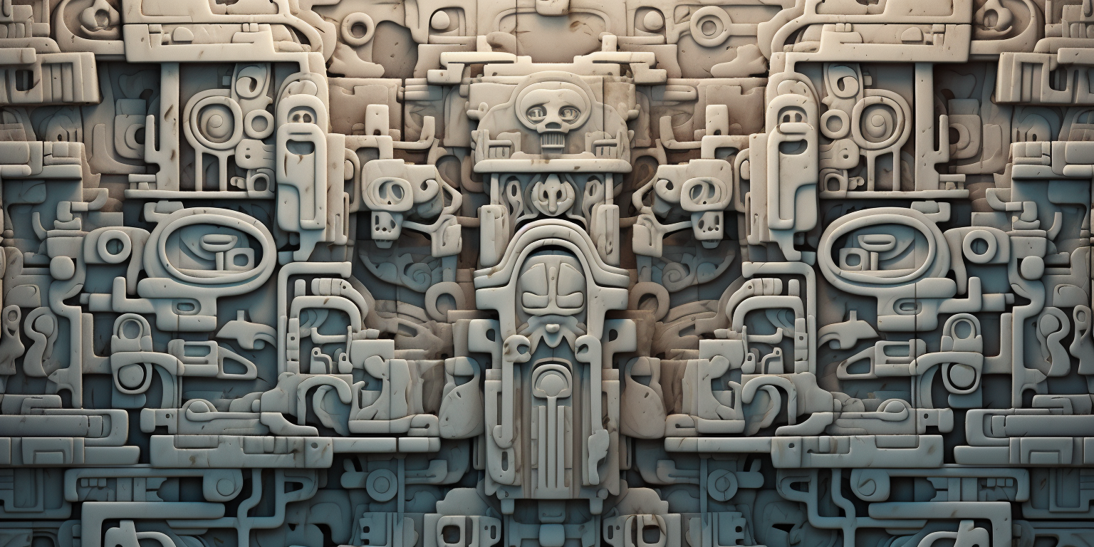 Intricate Mayan architecture carvings on rock trim sheet