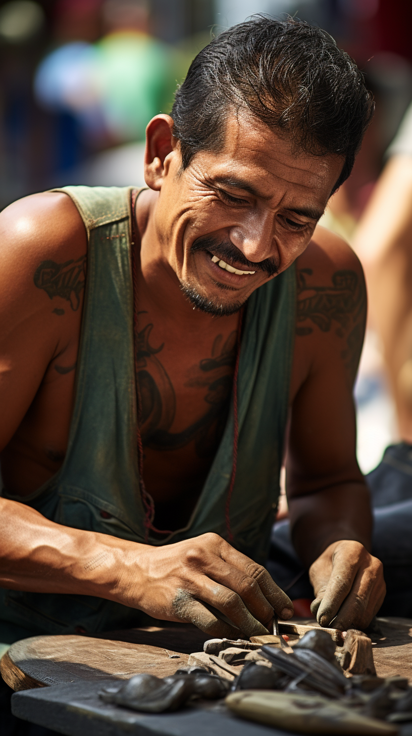 Skilled Mayan craftsman performing ancient dental practice