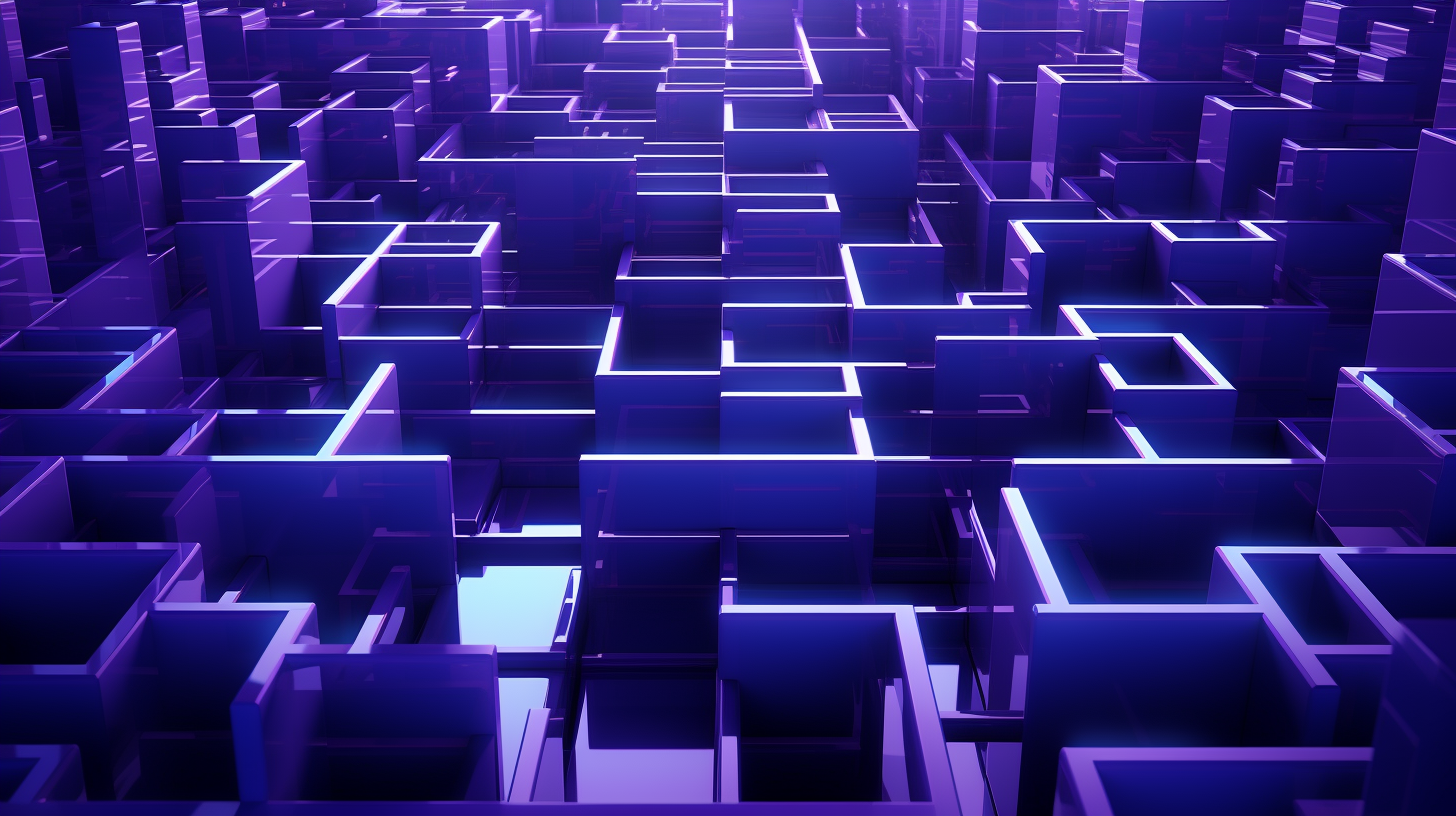 Hyper-realistic blue purple data maze