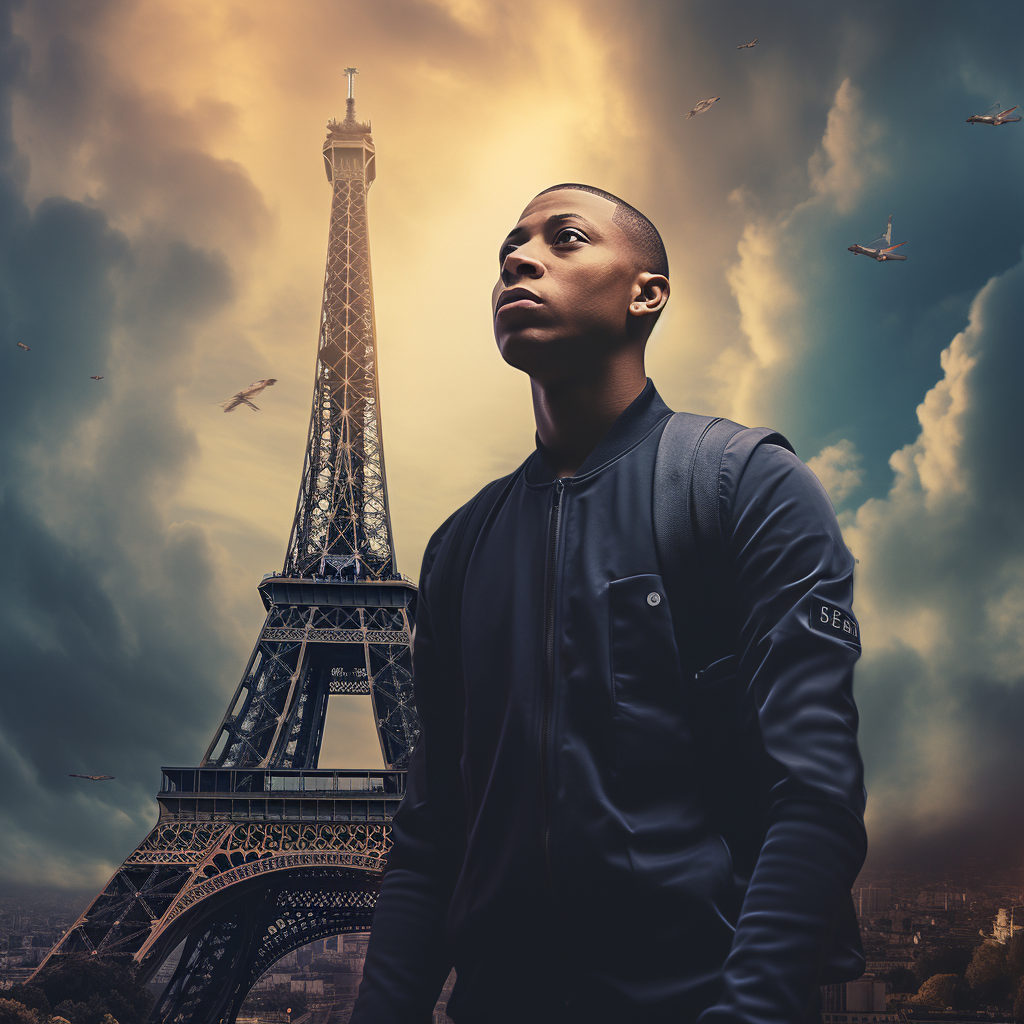 Mbappe posing with Eifelturm