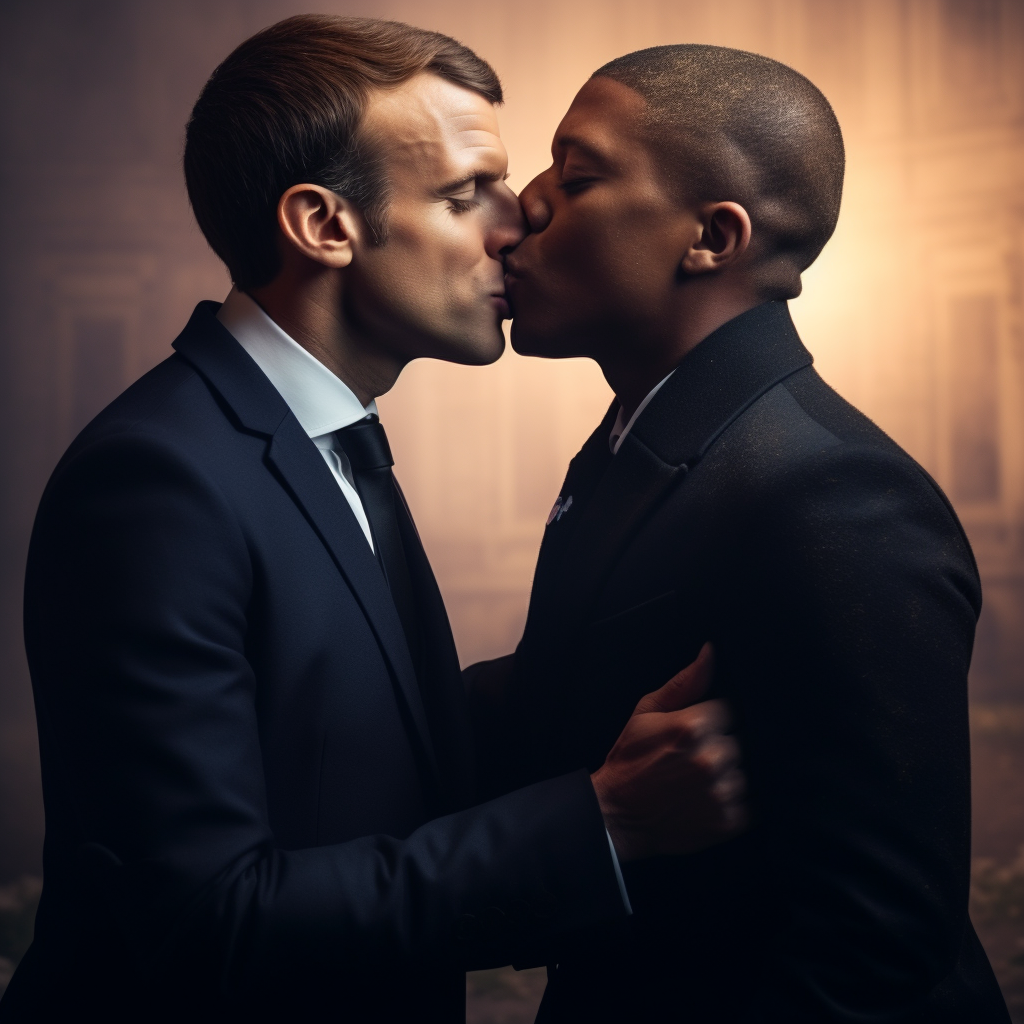 Mbappe kissing Macron on AR