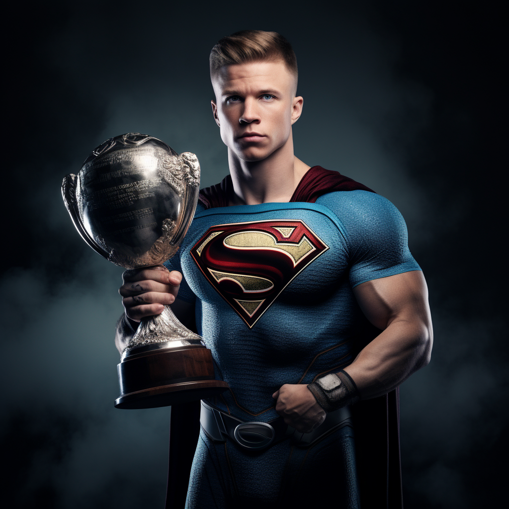 Christian McCaffery Superhero Trophy