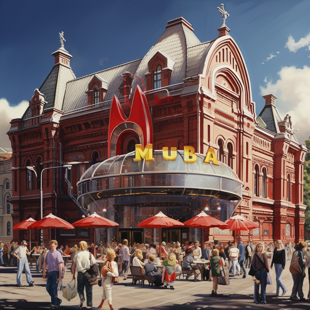 Vintage McDonald's Moscow Red Square with lively crowd