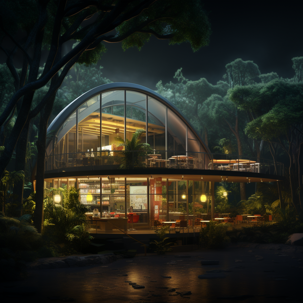 McDonald's store in jungle at night