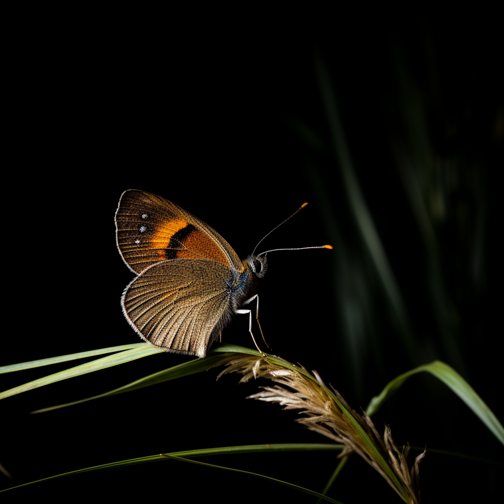 Meadow Brown Butterfly on Black