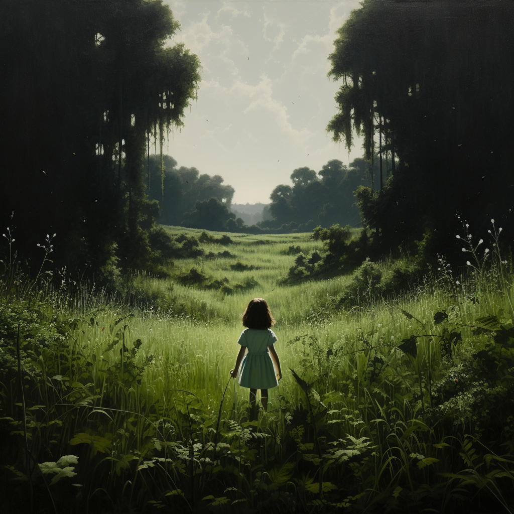 Girl playing in enchanting giant grass meadow