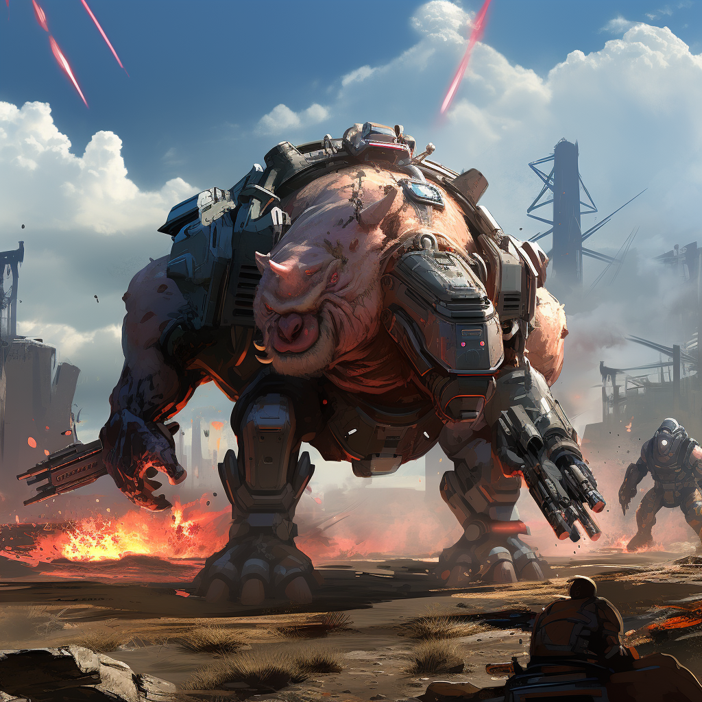 Mobile game featuring army pigs in mech battles