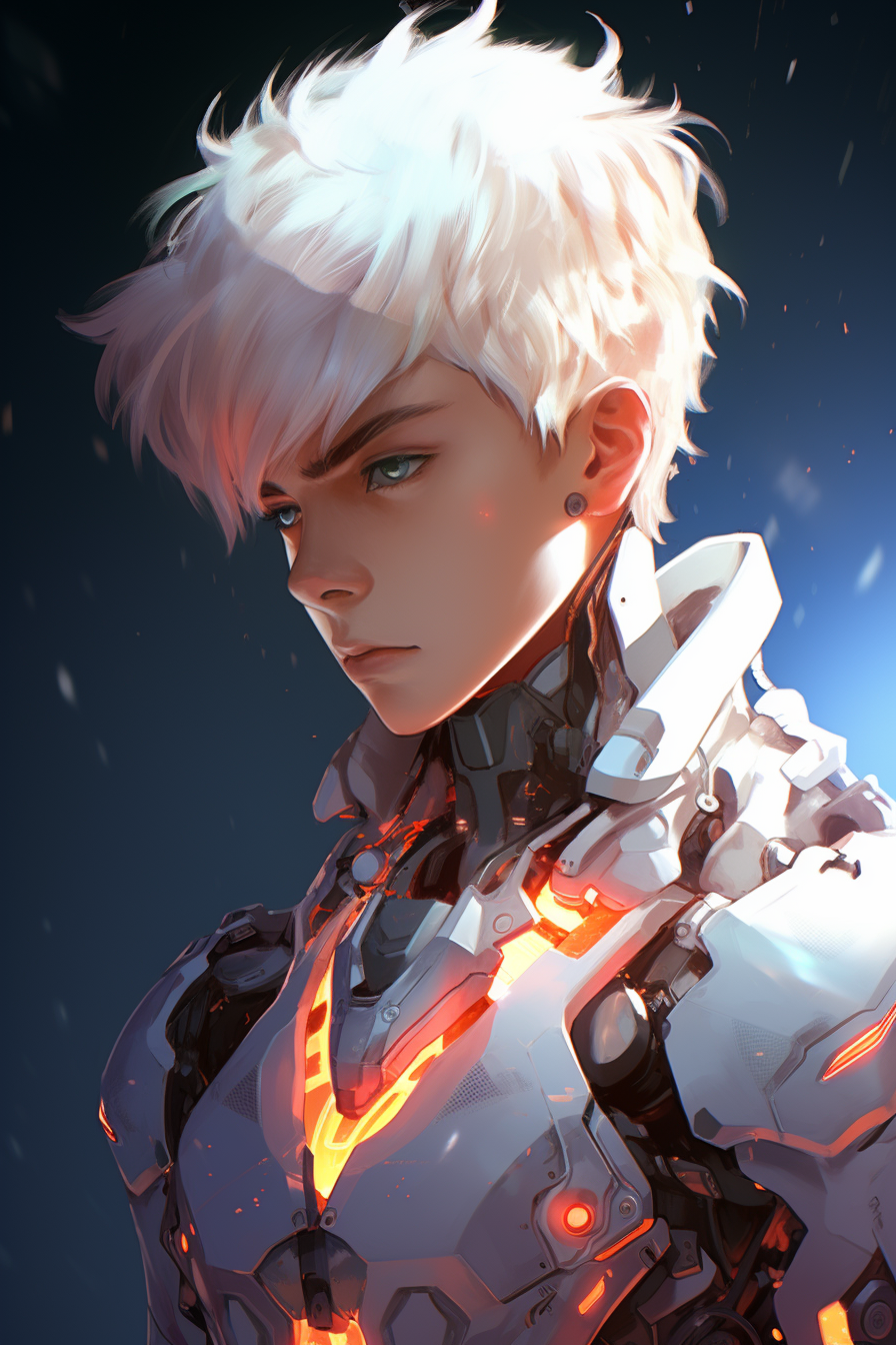 Mecha Boy in White Armor Knight