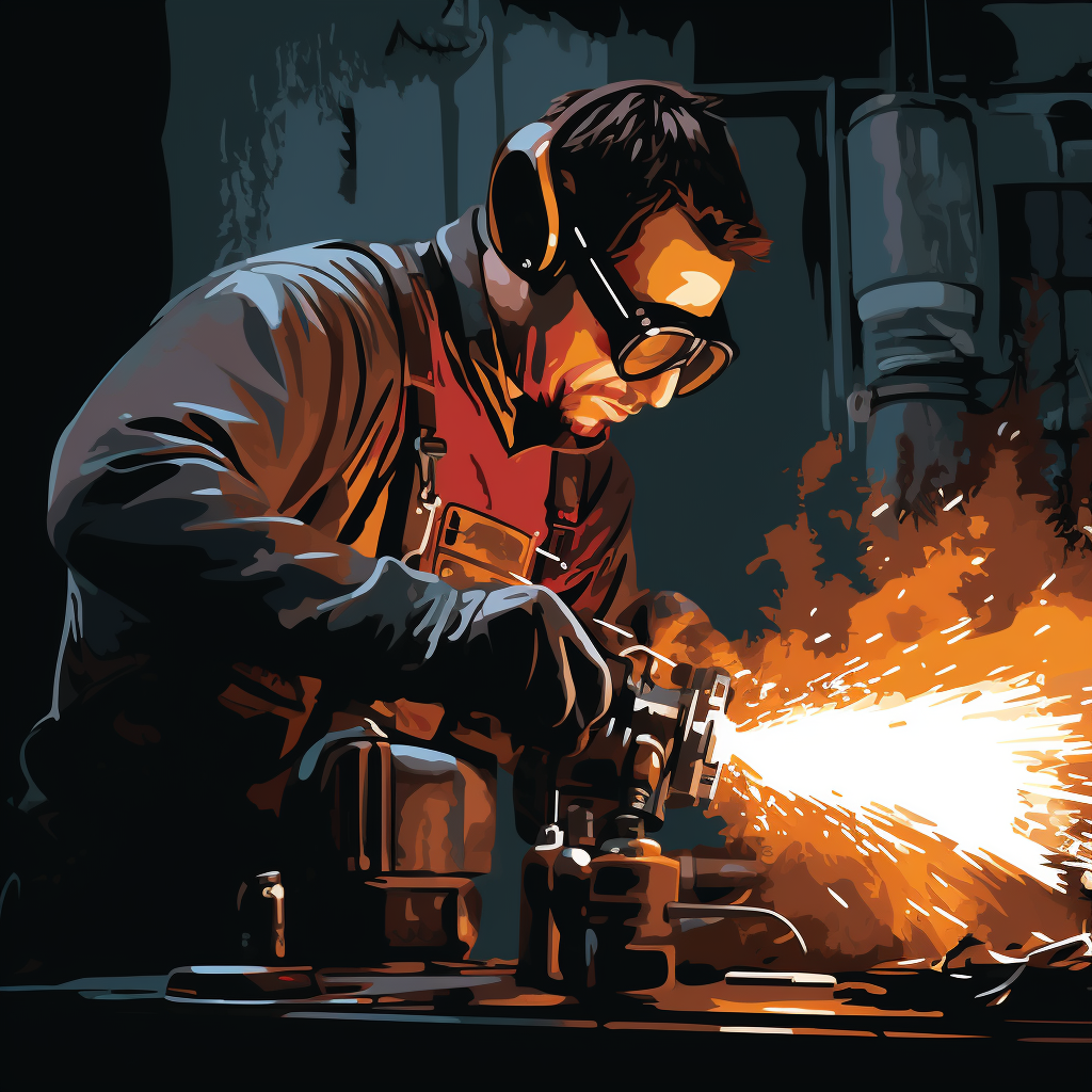 Mechanic Using Blowtorch Illustration