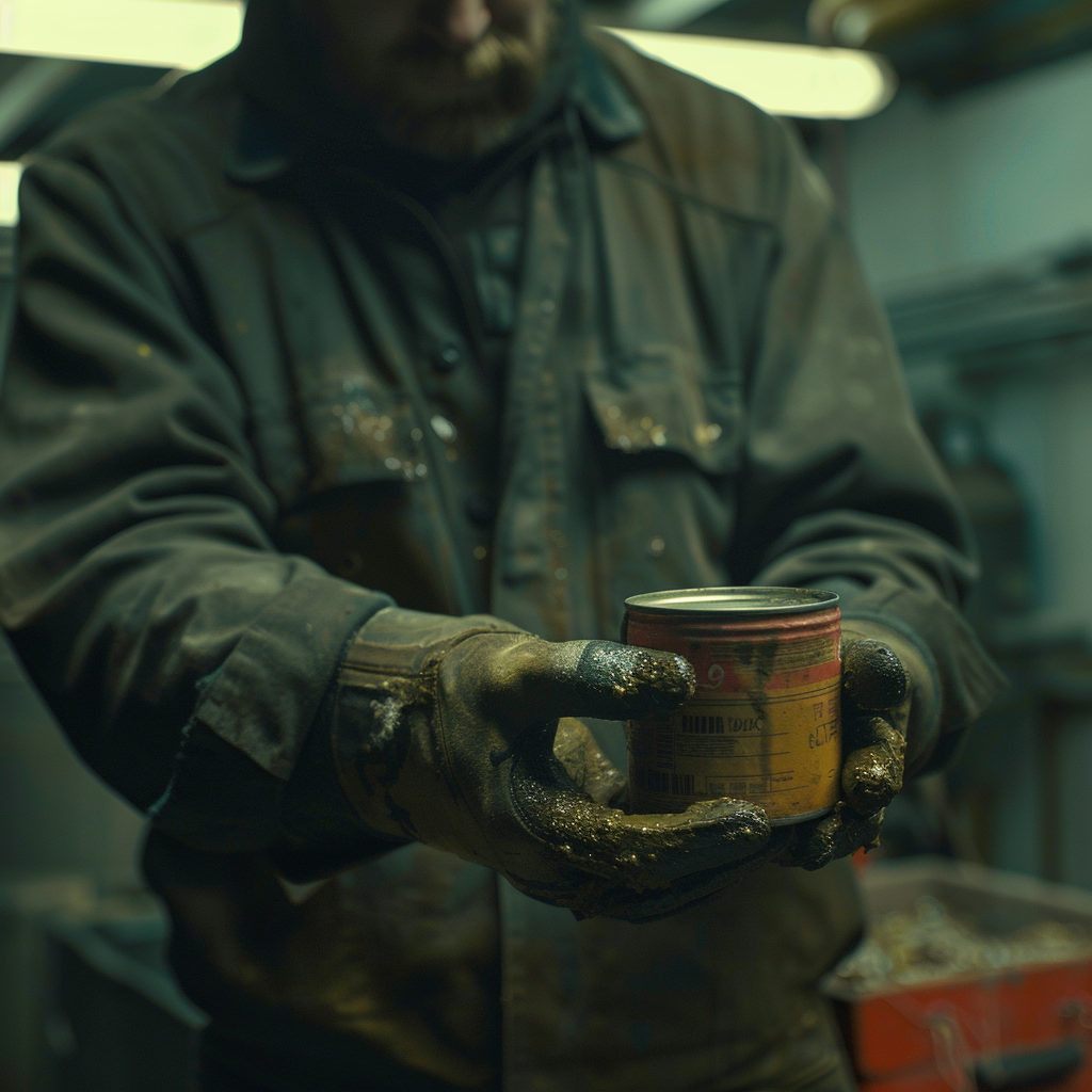 mechanic with soup can