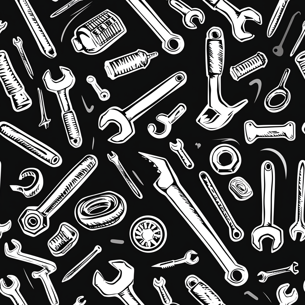 Black and white mechanic tools pattern