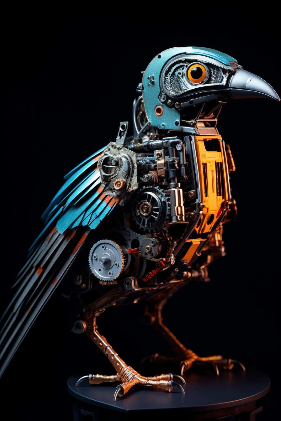 Mechanical bird with neon lighting