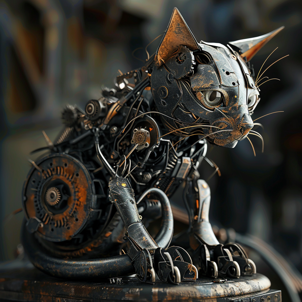 mechanical cat art style