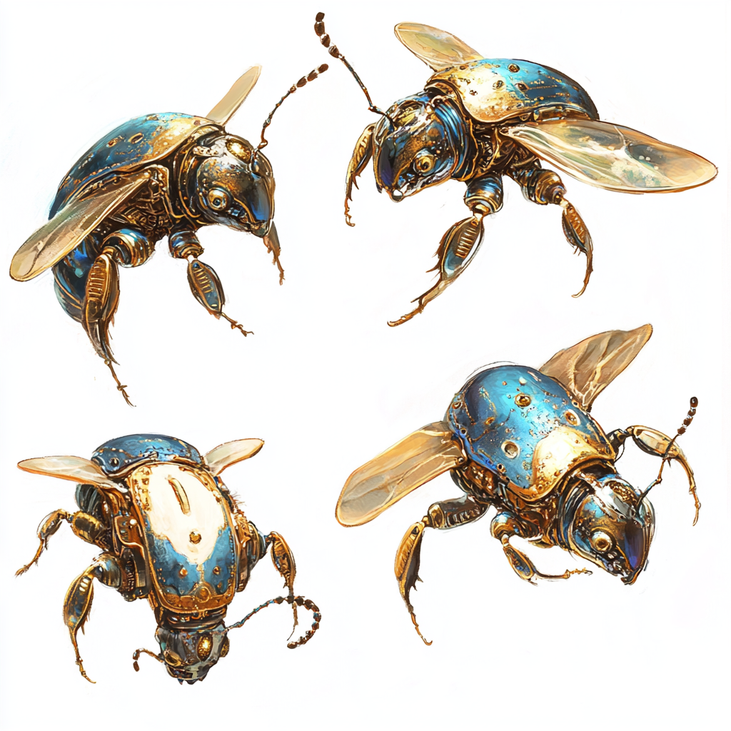 Oil painting style beetles glowing