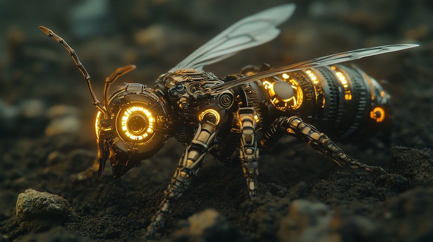 detailed mechanical wasp on soil