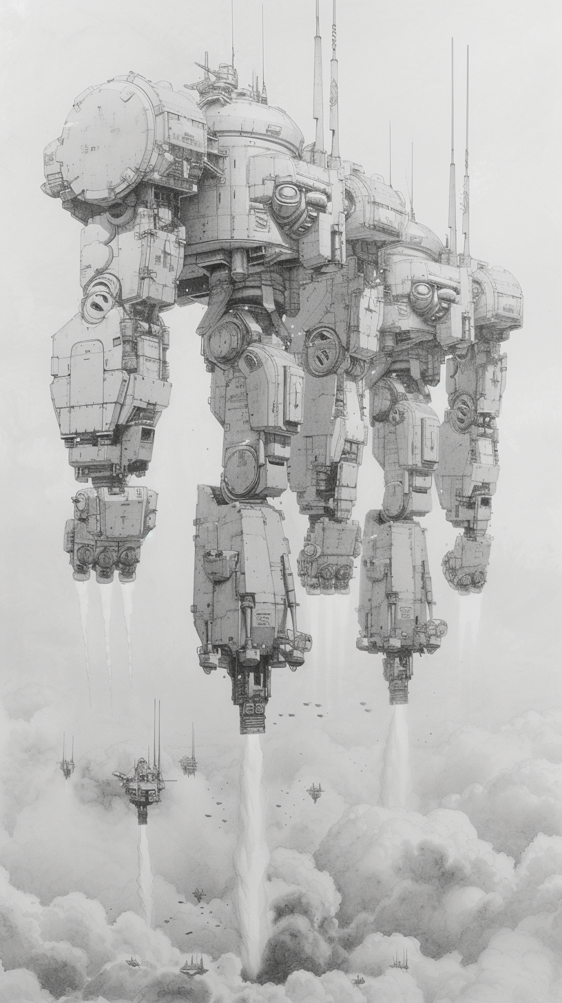 Mechwarriors Rocket Firing Silverpoint Drawing