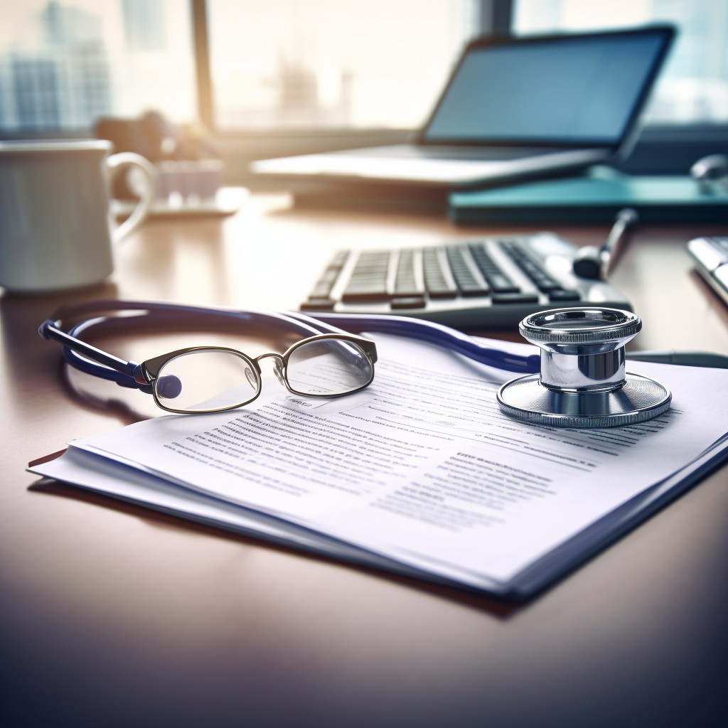 Medical information document on office desk