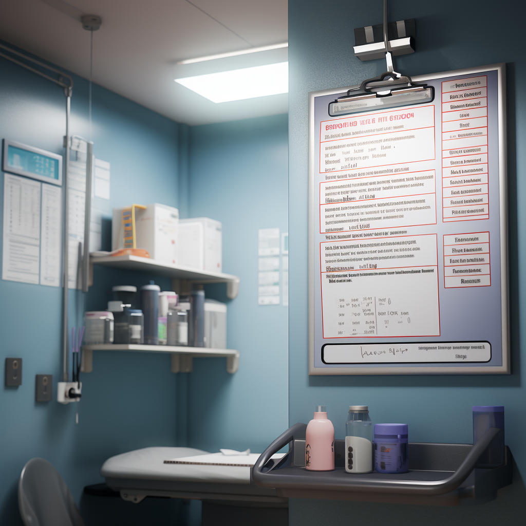 Medical info sheet in surgical room