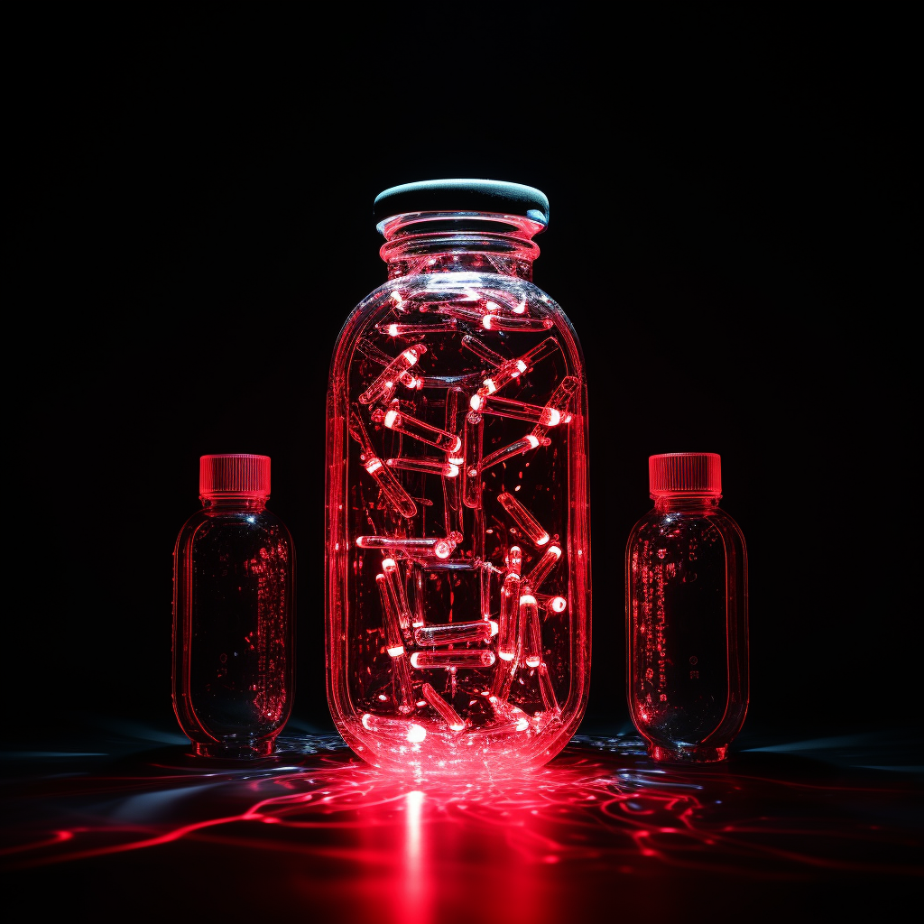 Close-up of Medicine with Red Neon Glitter